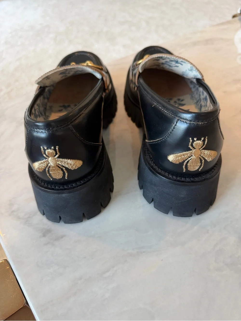 Gucci Harald Leather Lug Sole Loafers with Gold Horsebit w/ dust bags